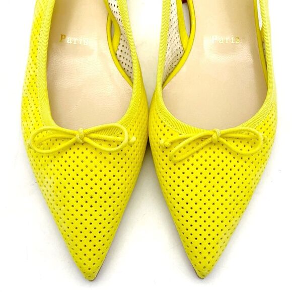 Christian Louboutin Citron Perforated Suede Spiked Hall Slingback Flats Size 40 - Picture 11 of 16